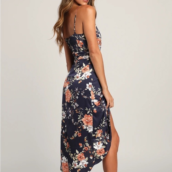 Lulu’s NWT My Favorite Day Navy Blue Floral Print Tulip Skirt Midi Dress 🌸💙 - Picture 3 of 12